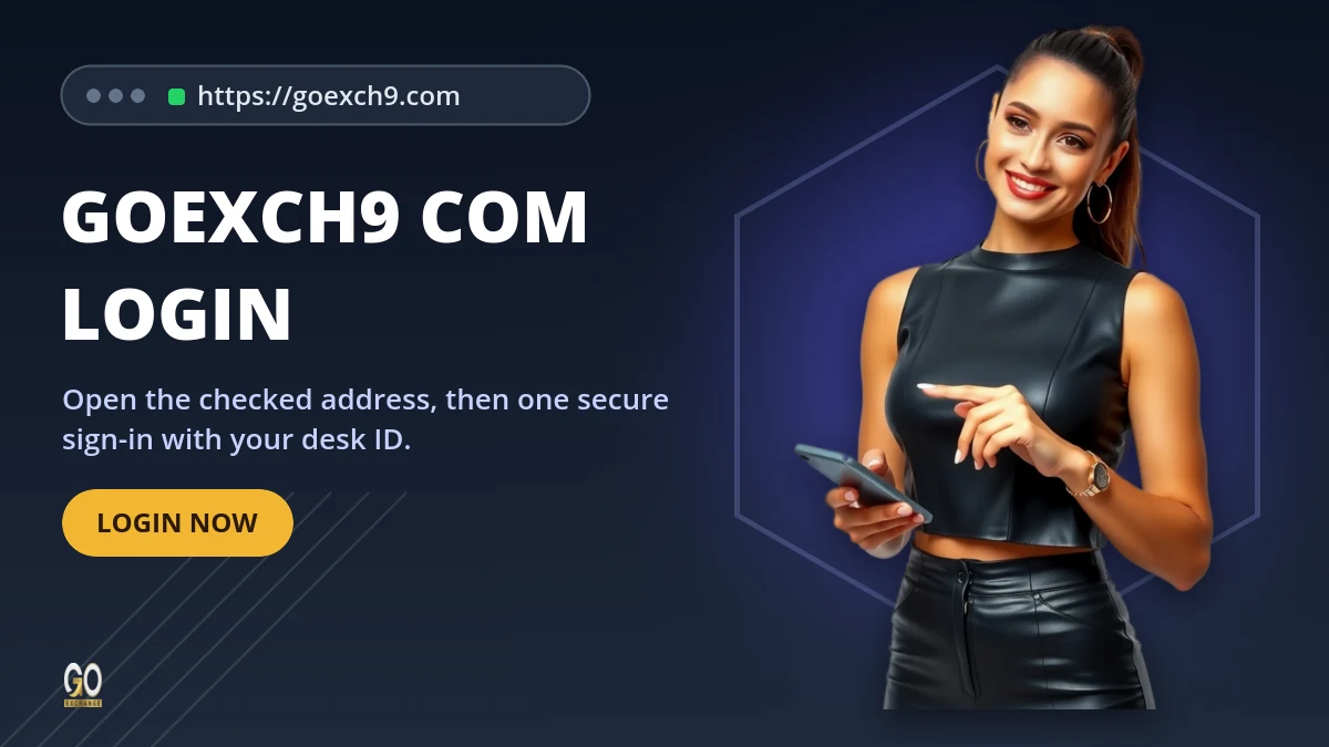 GoExch9 com login banner showing the https goexch9.com address and a Login Now button