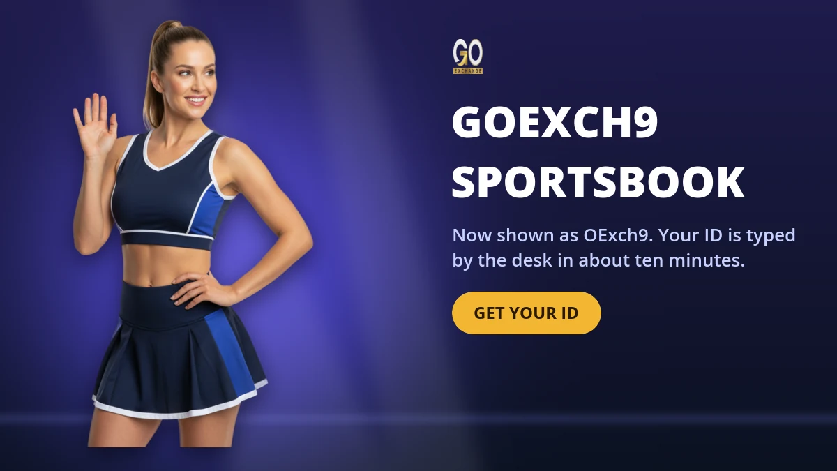 GoExch9 sportsbook welcome banner with the OExch9 wordmark and a Get ID button